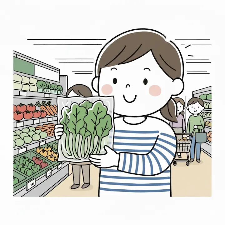 有機JASマークの付いた野菜を選ぶ消費者