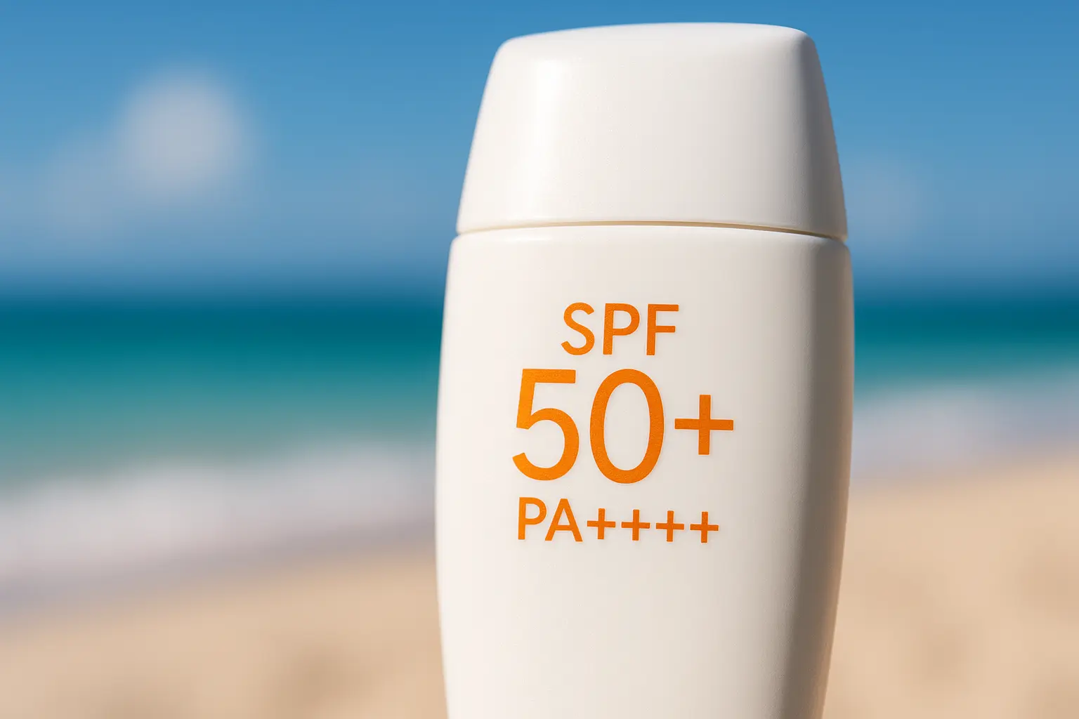 日焼け止めのボトルに表示されたSPF50+とPA++++の文字