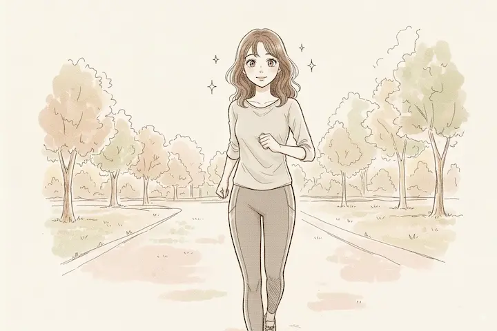 ウォーキングでマイオカインを分泌させ、疲労回復する女性