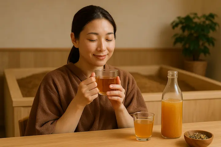 入酵前後の水分補給が、快適な入浴のポイントです