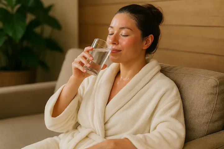 入浴前後の水分補給と休憩が、効果を高めるカギです。