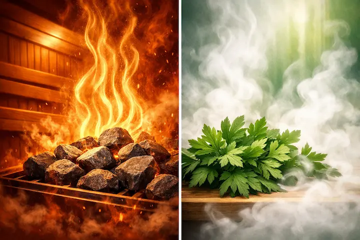 表面を熱くするサウナ、内側を温めるよもぎ蒸し