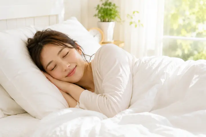 体を芯から温めて心地よく快適に眠る女性