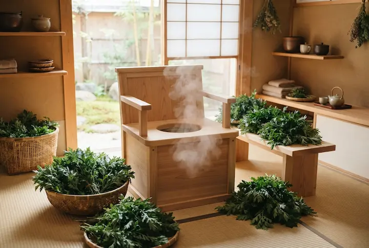 専用の椅子に座り、下からゆっくりと蒸気を取り込みます。