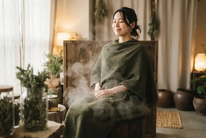 よもぎ蒸しで体の芯から温まり、心地よい巡りを感じるひととき